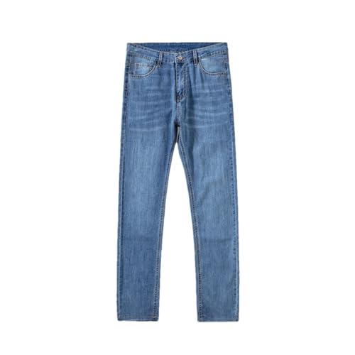 Men's Summer Thin Slim Straight Jeans Light Denim Pants Casual Regular Fit Fitness Trousers