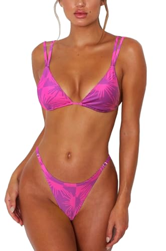 Image of Women's Sexy Thong Bottom Two Piece Bikini Double Shoulder Straps Cute Swimsuit Triangle Bathing Suit