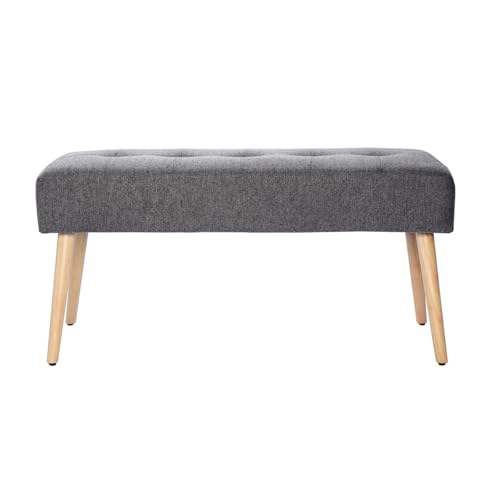 Miliboo Banc scandinave capitonné en Tissu Effet Velours texturé Gris foncé et Bois Clair L96 cm GUESTA