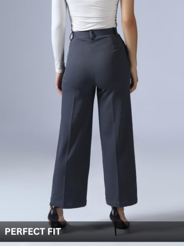 Image of Leriya Fashion Women High Waist Polycotton Formal Trousers | Summer Breathable Wide Leg Pants with Pockets |Casual, Office & Travel Outfits