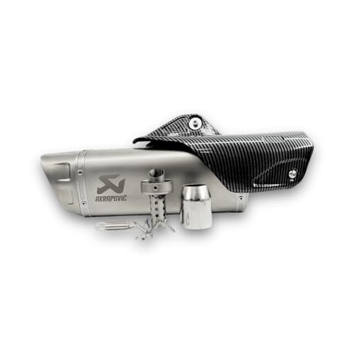 Image of Vagary Kalasnikavo Akrapovic Exhaust High Bass Exhaust Silencer for BMW, KTM, Kawasaki, Suzuki, Bajaj, Yamaha R15, Ninja, CBR, GS, Apache, Duke 390, FZ, Gixxer (Silver)