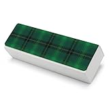 ACCXECTGGV Fashionable Leather Eyeglass Case Black Green Scottish Tartan Plaid Protective Glasses Case for Reading Glasses Pouch Sunglasses Holder