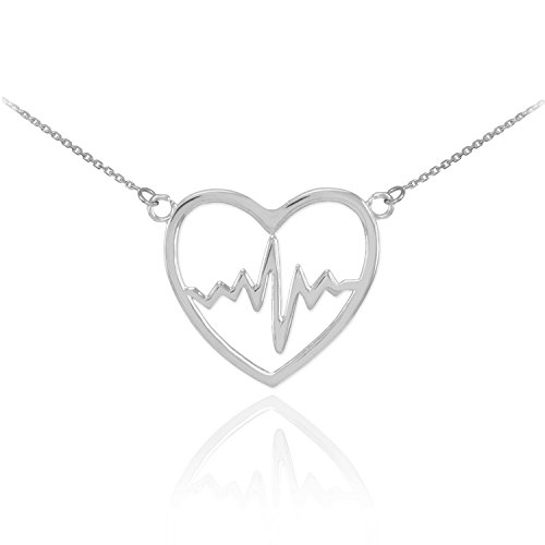 925 Sterling Silver Lifeline Pulse Heartbeat Pendant Open Heart Necklace, 20 