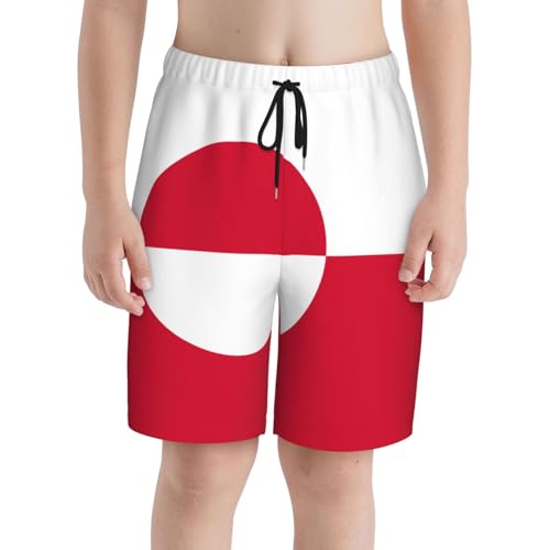 Greenland Flag Youth Beach Pants, Soft and Breathable, with Drawstring Waist, Suitable for Sports and Leisure.3