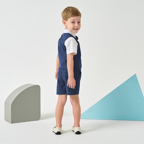 Volunboy Baby Boys Summer Suits Short Sleeve Wedding Ring Bearer Outfits 4Pcs Graduation Dress Vest Shirt Bowtie Shorts Set4