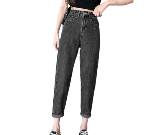 Womens Korean Style High Waisted Jeans Slimming Soft Denim Summer Loose Fit Straight Leg Petite Jeans