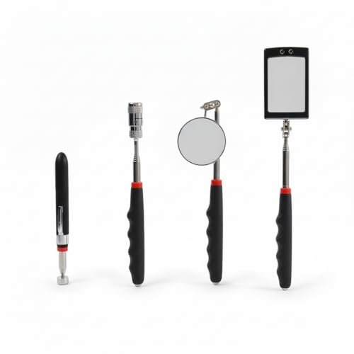 Pick up 4er Set Teleskop Werkzeugset LED Magnet Inspektionsspiegel Spiegel Heber | Das ideale KFZ- & Werkstatt-Zubehör
