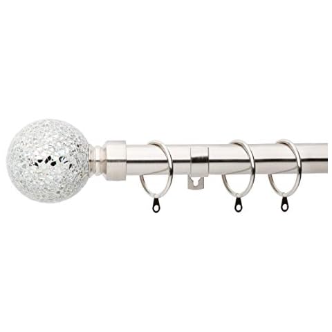 A.Unique Home Crackle Ball Metal Extendable Curtain Pole with Rings and Fittings, In a Variety of Colours and Sizes (25/28mm) (Brushed Steel, 180cm - 340cm, 71" to 134" Approx) Cover