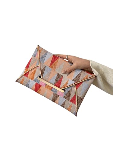 Image of QWINEE Women's Geometric Pattern Envelop Bags Clutch Bag Metal Decor Wristlet Handbags Lady Purse Multicolor One-Size