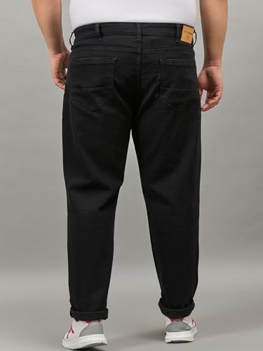 Image of Style Quotient Men Plus Size Black Tapered Fit Mid Rise Stretchable Jeans