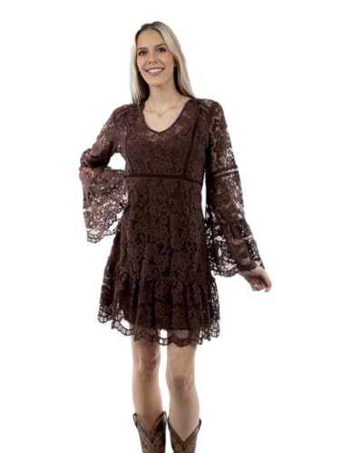 Image of Scully Western Dress Womens L /S Overlay Lace S Chocolate F0 HC557