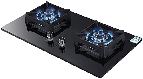 Black Tempered Glass Gas Stovetop, Dual Burner Drop-in Gas Cooktops, Gas Hob for Home Kitchen RVs Apartments Outdoor, Easy to Clean