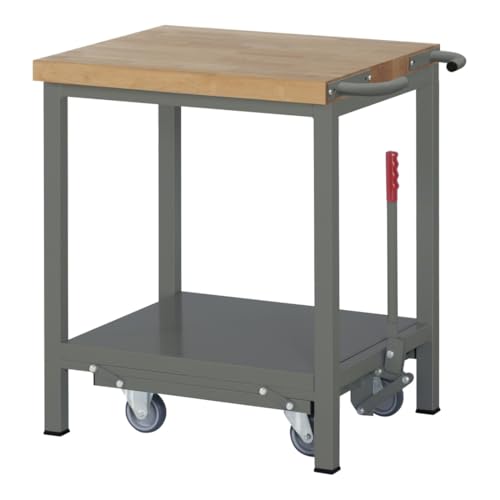 STIER Werkbank Premium, mit abs. Fahrgestell, 75x70x88cm, pulverbeschichteter Stahl & Buche, Montagewerkbank