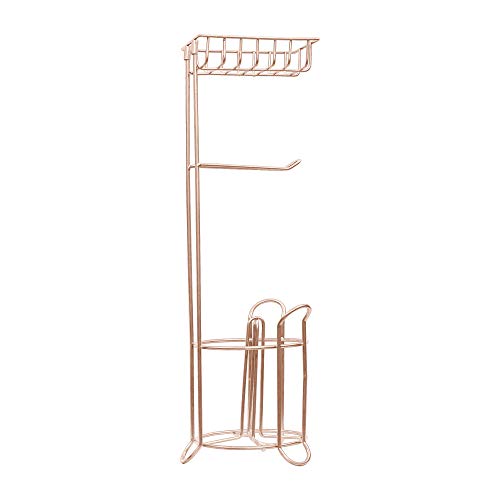 nu steel Freestanding Metal Wire Toilet Paper Holder Stand and Dispenser Shelf for Cell,Mobile Phone-Bathroom Storage Organization-Holds 3 Mega Rolls (Copper)