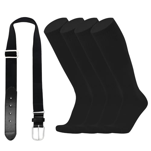 ZXOLDZX Kids Youth Baseball/Softball Socks and Belt Combo Set for Boys Girls (US Alpha One Size Regular Black)