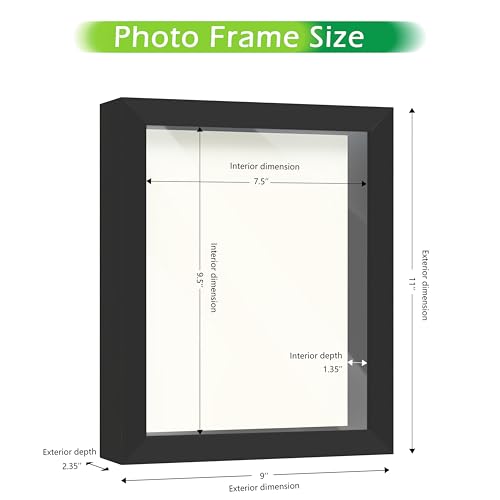 FrameWorks 8ââ‚¬Â x 10ââ‚¬Â Black Wooden Shadow Box Frame ââ‚¬â€œ Soft Felt Back, Tempered Glass, and Included Elegant White Ball Push Pins