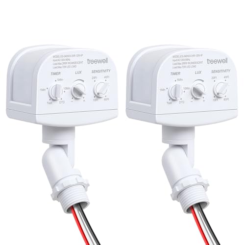Image of TREEWELL 2 Pack 240-Degree Replacement Motion Sensor, Adjustable LUX(5-300) & Time & Detection Sensitivity Up to 60 Feet Range, 3 Working Modes Outdoor Motion Detector for Security Floodlight, White