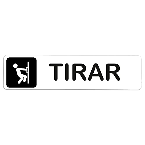 Becral® - Señal adhesiva de PVC TIRAR | Placa puerta PVC BLANCO | Señal informativa | Cartel Puerta 200X50mm