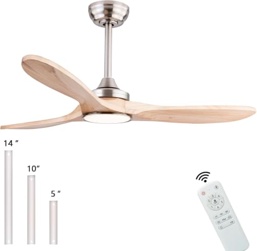 Image of QUTWOB 42 inch Wood Ceiling Fan with Light, Reversible DC Motor, Remote Control | solid wood blades, quiet 6-speed reversible dc inverter motor, remote control, 3-color led, for indoor outdoor patio garage