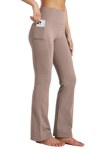 Willit Women's Fleece Lined Pants Yoga Bootcut Thermal Winter Pants High Waisted Flare Leggings Water Resistant Rose Taupe XXL