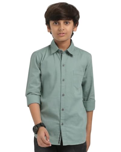 Image of Red Nine Rocket Science Boys' Solid Satin-Finish Poly Cotton Shirt | Single Pocket, Spread Collar, Long Sleeve, Casual
