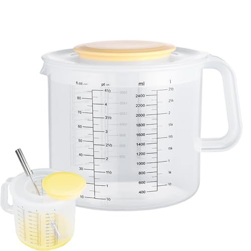 Vaso mezclador con escala – Jarra de medición de gran capacidad de 2400 ml con tapa, recipiente no derrame | Mango para mezcla de zumo, batidora de huevos, preparación de alimentos, uso en cocina