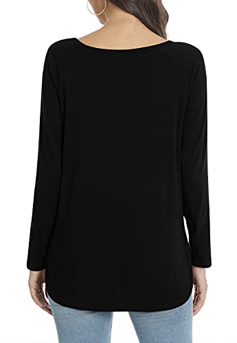 POPYOUNG-Womens-Fall-Casual-T-Shirt-Long-Sleeve-Side-Split-Tunic-Tops-for-Leggings-Loose-Blouse-Shirt | A2Z Shop