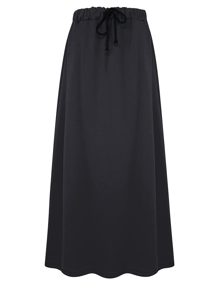 IDEALSANXUN Women's Autumn Winter Fleece Lined Drawstring Elastic Waist A-Line Soft Skirt, Dark Grey/Pocket Style, Large