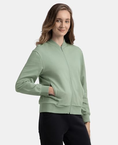 Image of Jockey A111 Women Super Combed Cotton French Terry Drop Shoulder Styled Jacket with Ribbed Cuff and Hem