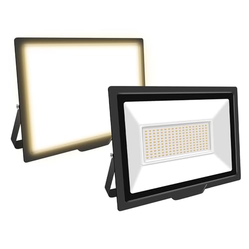 Willpower 2pcs Outdoor LED Floodlights 150W 15000LM LED Security Lights IP66 Waterproof 175V-265V Daylight Warm White 3000K Wall Light for Garden Garage Back Door Yard Lawn Court Patio