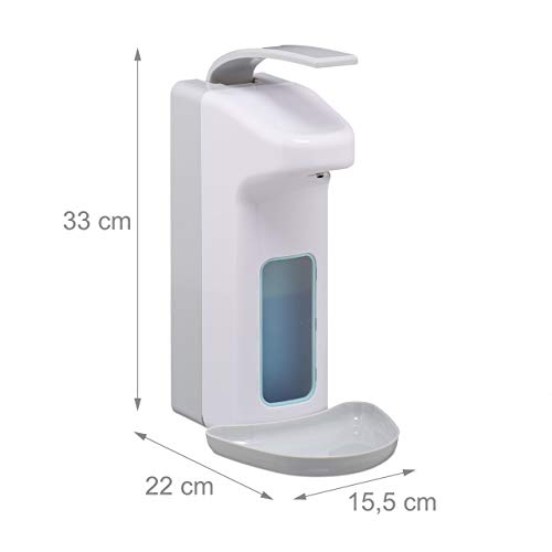 Relaxdays Eurospender, 1000 ml, Tropfschale, Armhebel, Desinfektionsmittel, Seife, Wandbefestigung, Hygienespender, weià – Bild 5