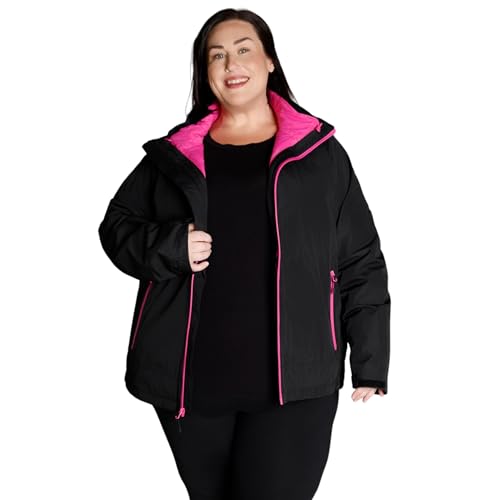 Snow Country Outerwear Women's Plus Size 1X-6X Alps 3in1 Coat Jacket (Black Hot Pink, 2X)