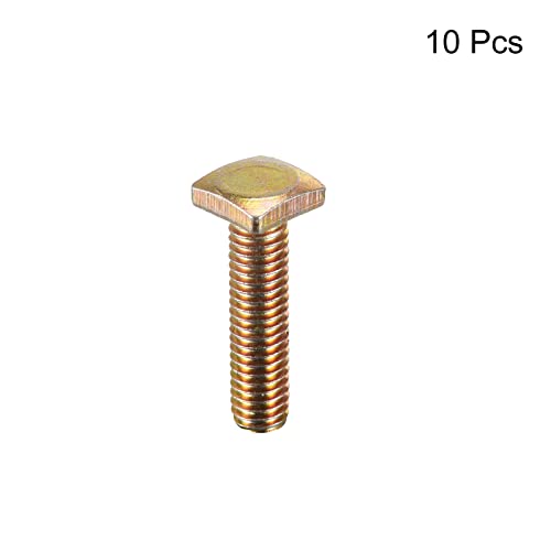 Image of uxcell Square Head Bolt, 10pcs M6x25mm Fully Thread Carbon Steel Grade 4.8 Square Machine Screws, Gold Tone