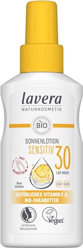 lavera Loción solar Sensitiv SPF 30 – Protección inmediata mineral, sin blanquear, resistente al agua, vegana, cosmética natural, 100 ml