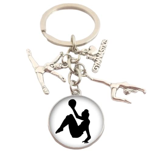 Llavero con colgante de gimnasta, con texto en inglés "I Love Gymnastics", con texto en inglés "I Love Gymnastics", para, plata, 1X Cover