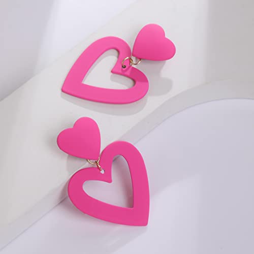 Poptopping Hot Pink Heart Earrings Dangling Heart Drop Earrings For Women Love Heart Dangle Earrings Valentine's Day Mother's Day Gift #TOP1