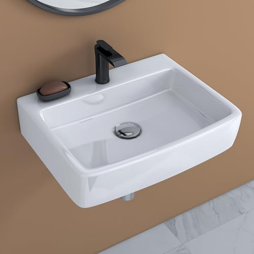 Image of Ruboxa Ceramic Wall Hung Basin /Washbasin for Bathroom /Wall Mounted Wash Basin /Sink for Living Room (Bolton, White)