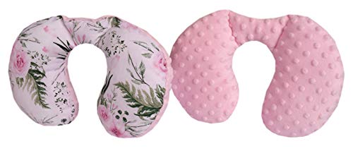 Medi Partners Almohada cervical para niños 100% algodón Minky para bebé, almohada cervical para coche, coche, viajes, dormir, almohada para dormir (flor con menta rosa clara)