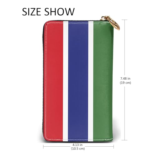 TYUMHFlag of the Gambia Leather long clutch wallet with 12 card slots and 3 full pockets for cash, designed for fashionable women. 5