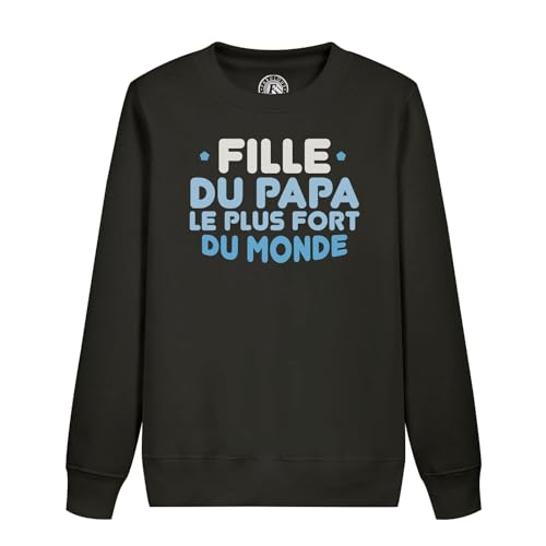 Sweatshirt enfant fille Papa le plus fort du monde en coton rose doux pour l'école