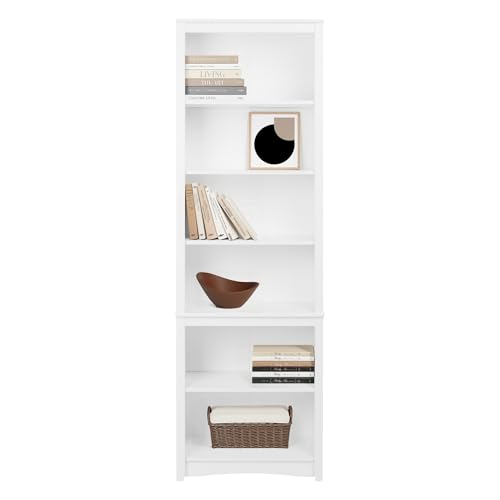 Prepac Sonoma Tall 6-Tier Bookcase 80'H with 2 Adjustable Shelves, White Storage Cabinet, Modern Display Cabinet, Bookshelf with Storage Shelves for Home Office, Living Room, Bedroom Organizer