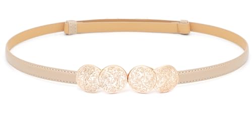 Skinny Belts for Women Thin Waist Belt Ladies PU Leather Belt with Gold Buckle for Dresses