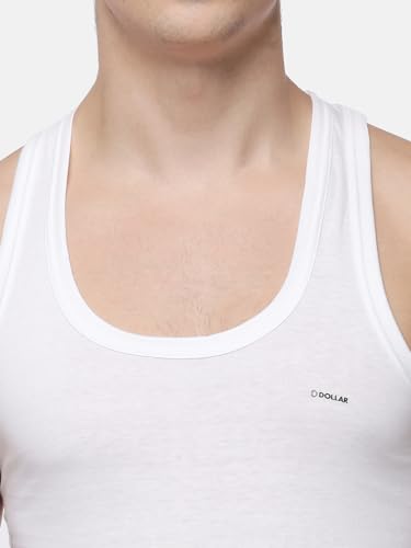 Image of Dollar Lehar Men Combed Cotton Round Neck Vest -White