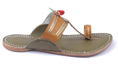 Image of KORAKARI Mens Handmade Kolhapuri Chappal Smooth and Comfortable, Stylish Durable Anti Slip Design Flip Flops Slippers Genuine Leather Traditional Indian Footwear.