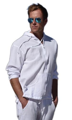 Cotton Natural100% Cotton Zip Hoodie, Lightweight Long Sleeve Travel Layer, Breathable Jacket with Hood, Made in Peru