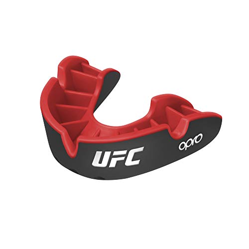 OPRO Protector bucal UFC Adulto para MMA, Boxeo, BJJ, Karate y Otros Deportes de Combate - 18 Meses de garantía Dental (Negro, Nivel de Protección: Plata)