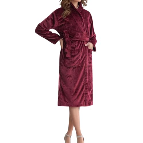 Generisch Albornoz clásico de franela – Talla grande, gruesa, suave y cálida, bata para mujer, invierno, absorbe la humedad, secado rápido, tallas 3XL – 5XL, rojo, 4XL