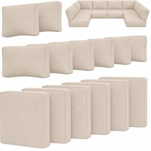 14 Piece Patio Cushion Covers Replacement, Waterproof Outdoor Furniture Covers with Reinforced Zippers and Non-Slip Bottom, 3 Sizes for 6 Piece Patio Sectional Sofa, Covers Only (Sand)