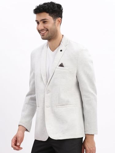Image of SHOWOFFFF Men Solid Single Breasted Casual Blazer | Notched Lapel Full Sleeves Cotton Blazer for Mens | Slim Fit Regular Length Blazer for Men's
