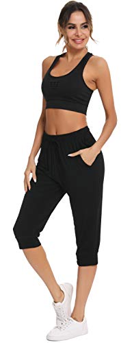 Vlazom Women's Pajama Bottoms Modal Soft Capris Pant Cropped Pjs Lounge Pants With Pockets & Drawstring #TOP4